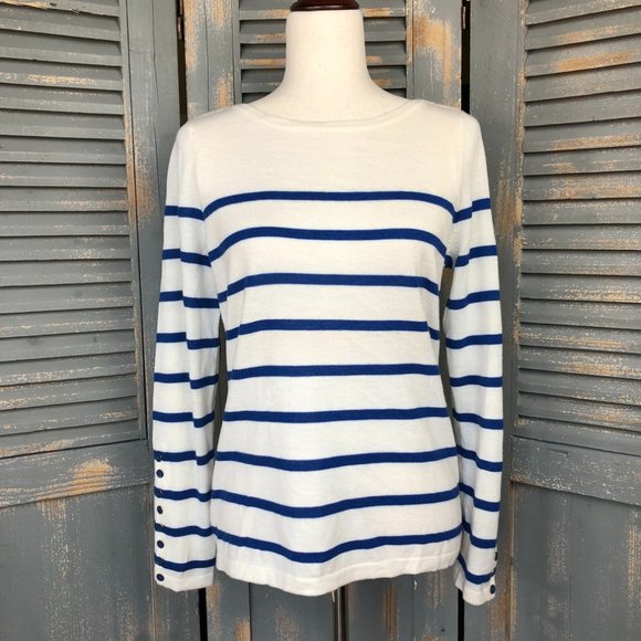 J. McLaughlin Striped Button Cuff Italian Merino Wool Sweater Sz M - Picture 1 of 11